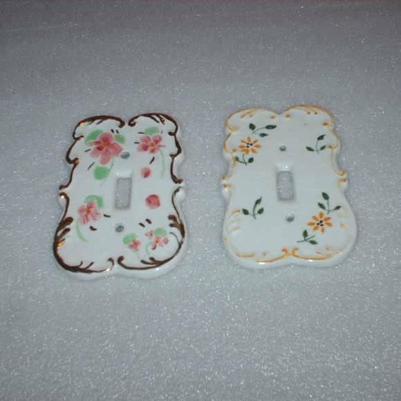 antique hand-painted porcelain light switch plates - Picture 6 of 7